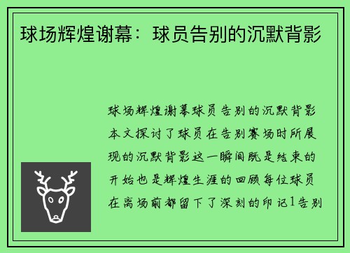 球场辉煌谢幕：球员告别的沉默背影